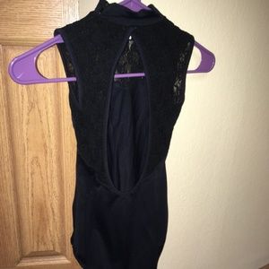 STUNNING black leotard turtle neck and lace! DEHA